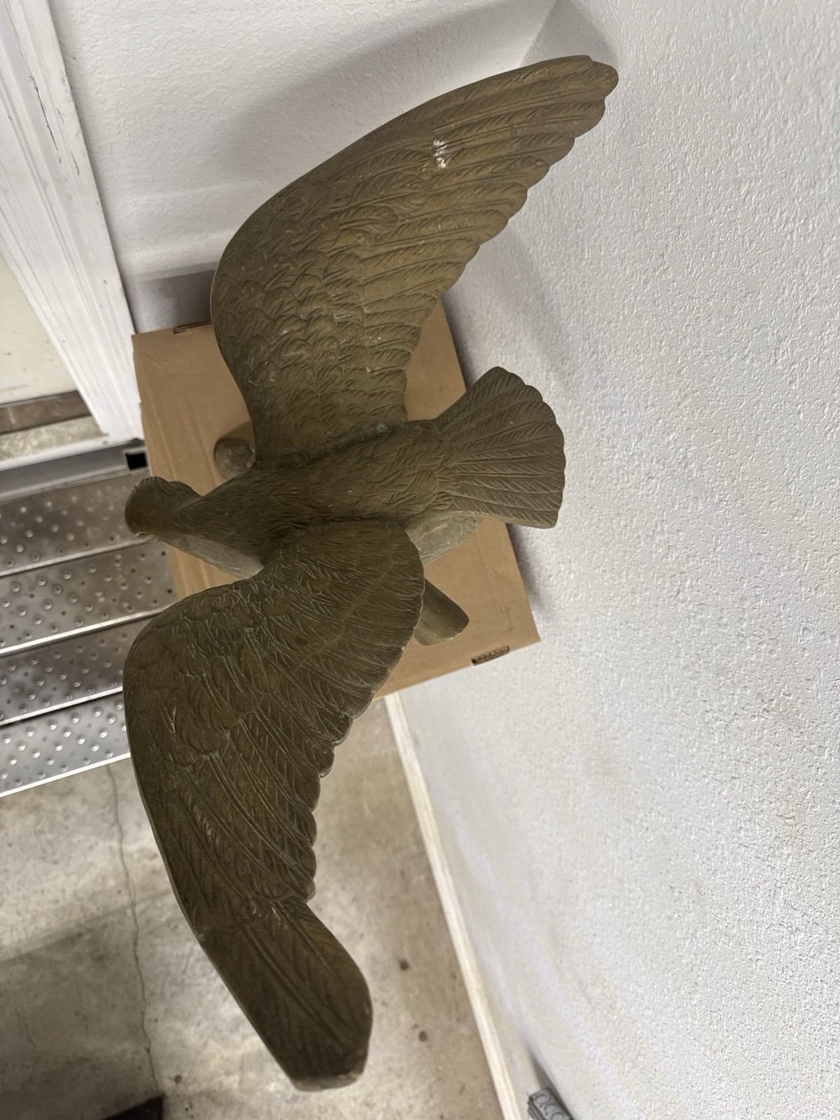 Vintage Solid Brass Eagle on Branch Statue 22” Wingspan Heavy 14 lb Patina