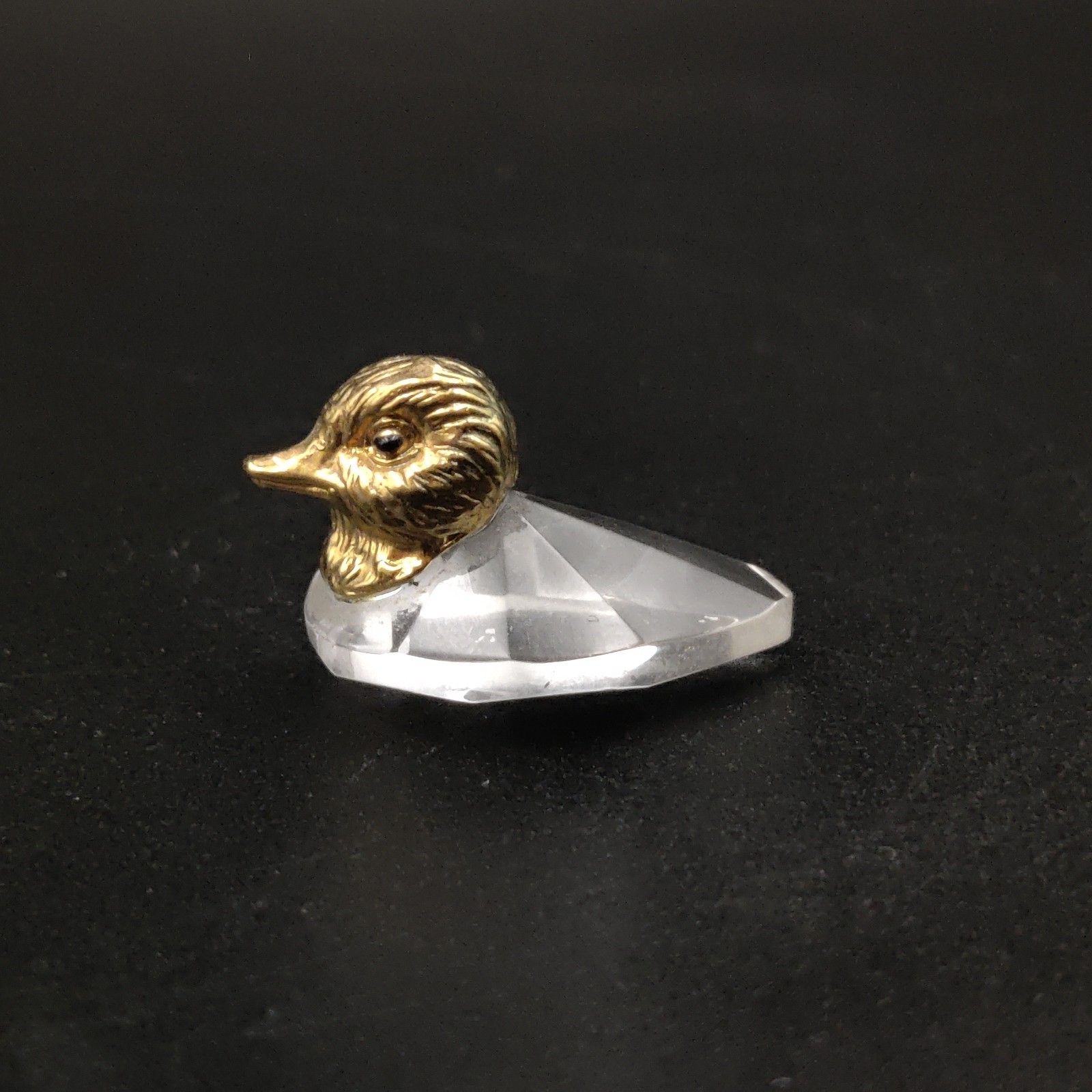 Crystal Duck With Gold Tone Metal Minitaure Figurine Tiny Trinket