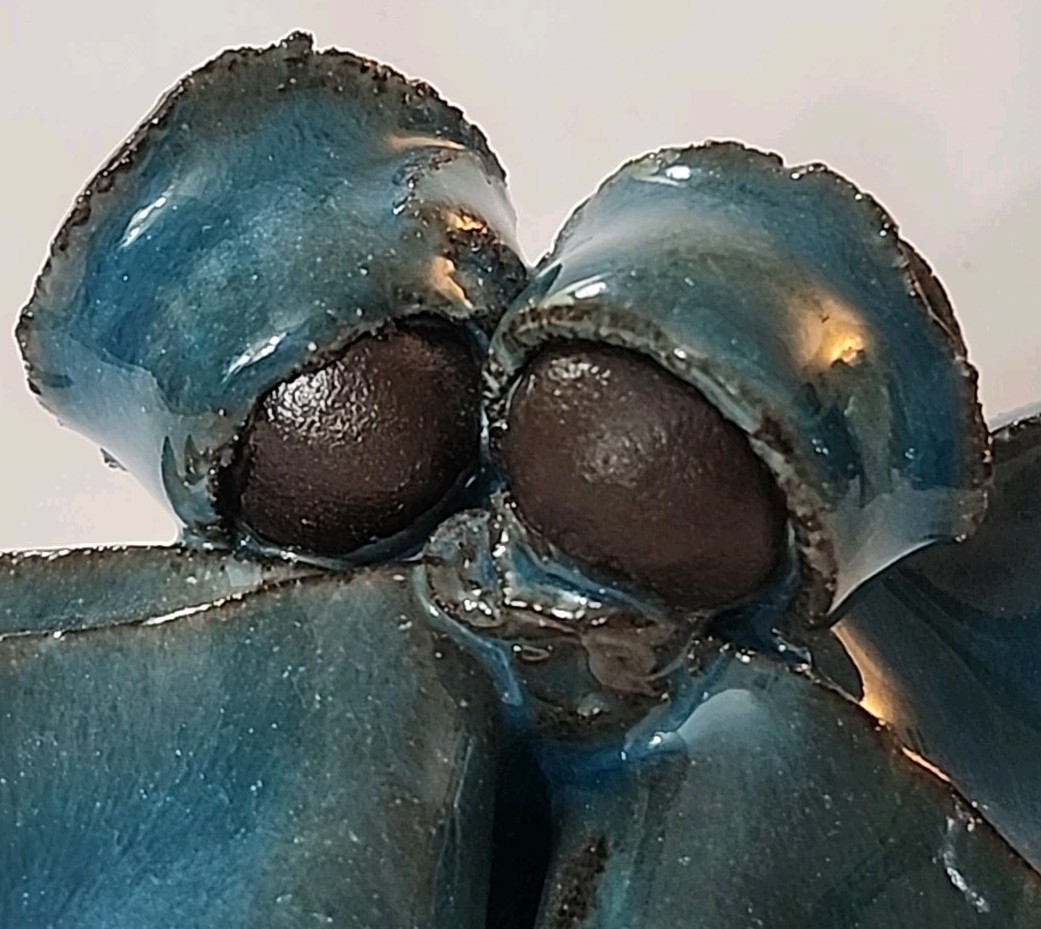 OOAK Handmade Dancing Angels Artisan Figurine Teal Blue & Black Glaze 3″ Tall EC