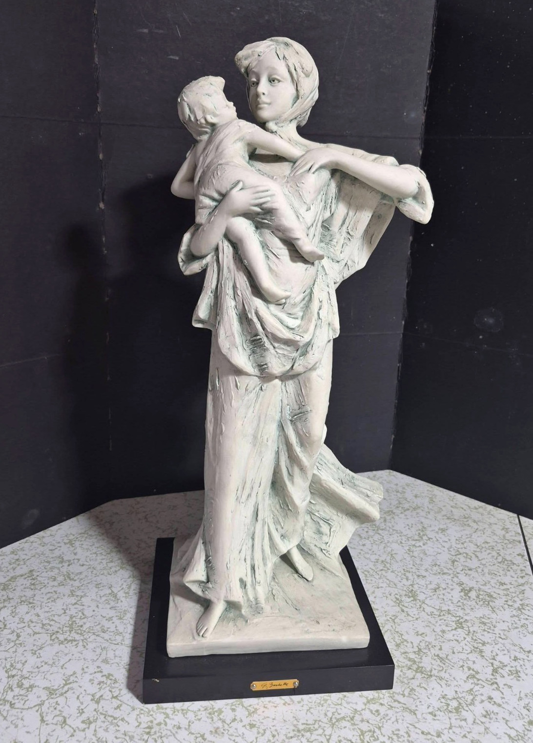 Giovanni Barbetta Italian Bisque Porcelain Motherhood Sculpture, 21.25″ high.