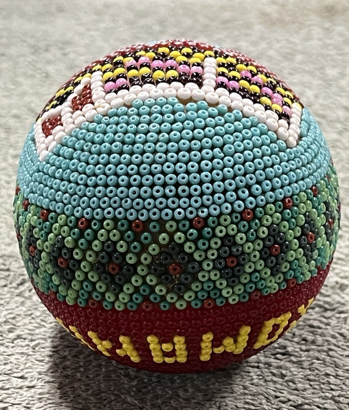 Large Romania Pysanka Glass Beaded Easter Egg Handmade Folk Art Bull Motif 3.5″