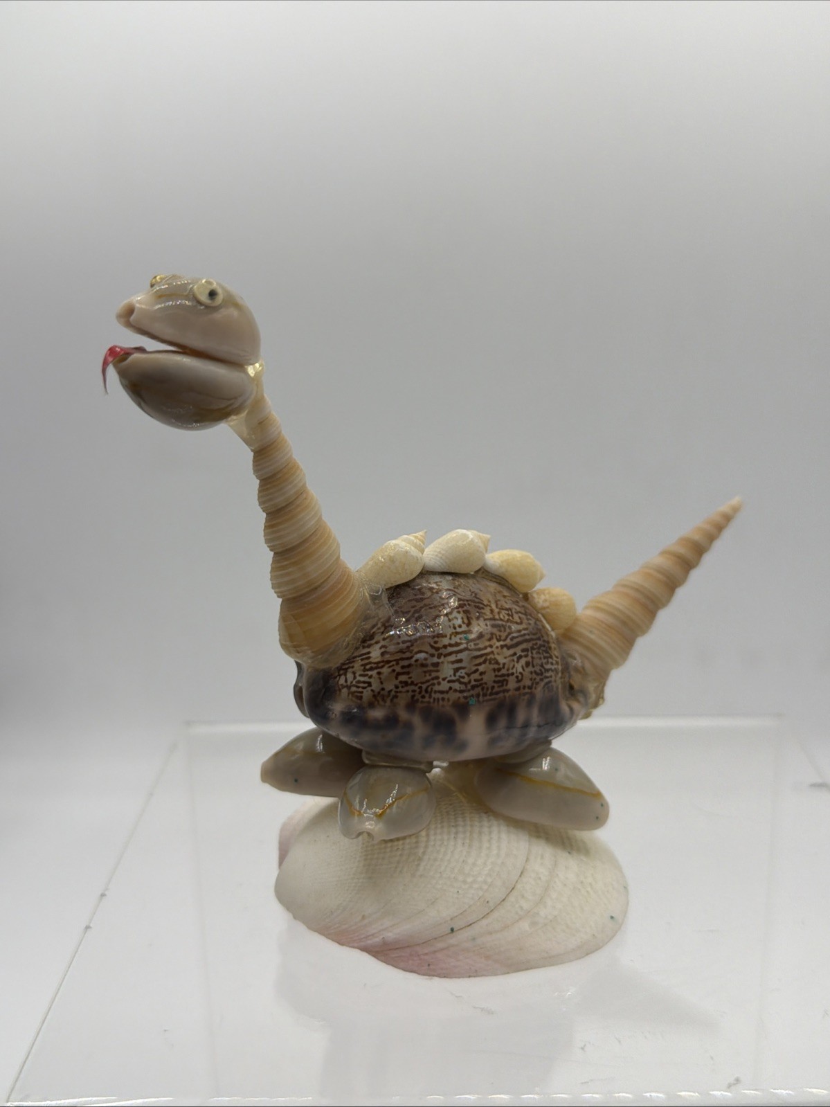 Vtg Dinosaur Sauropod Seashell Folk Art Figure Sculpture Curio Souvenir ROSAS