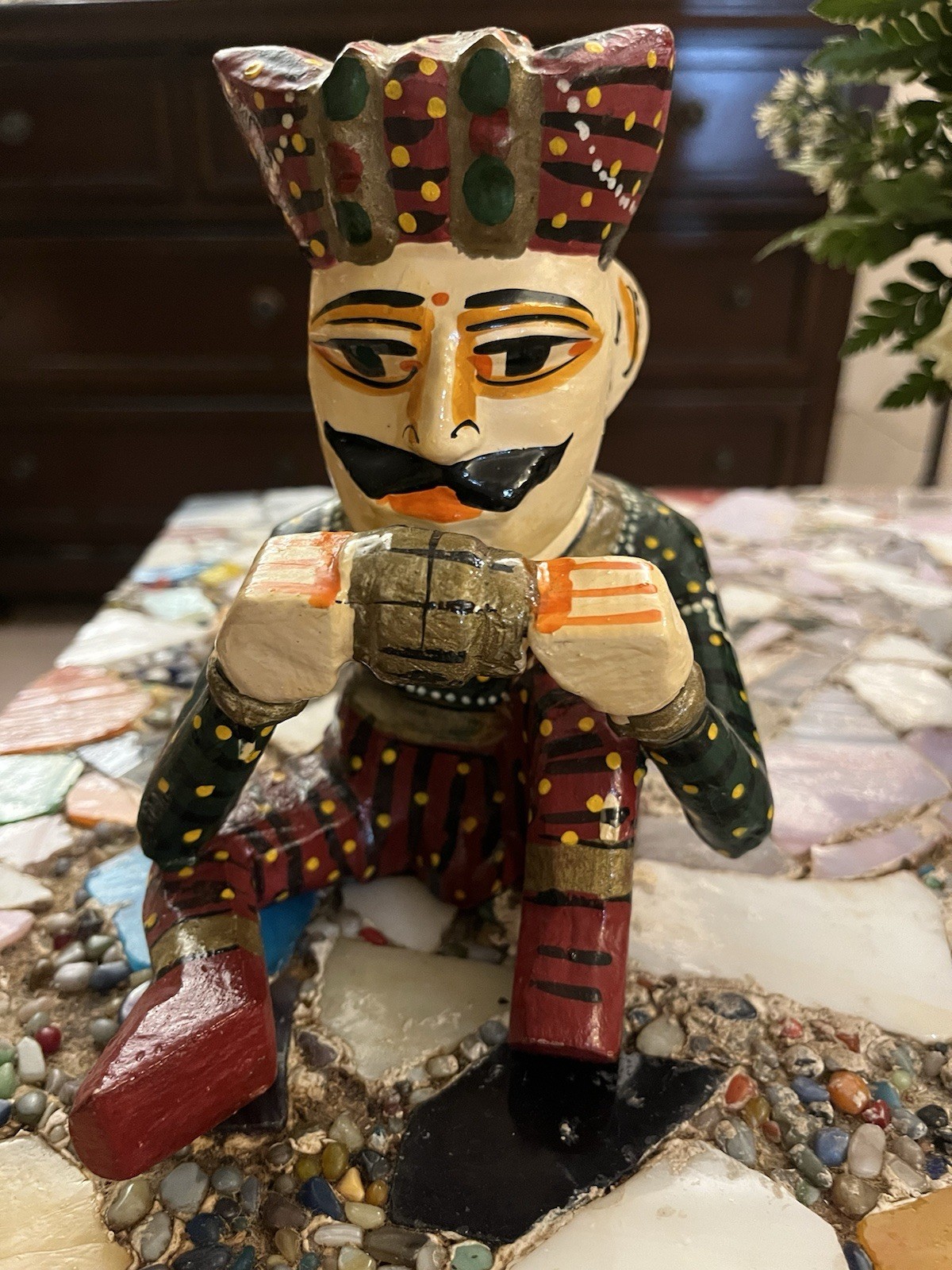 Hand Painted Solid Wood Rajasthani Bawla Musician Craved Figure