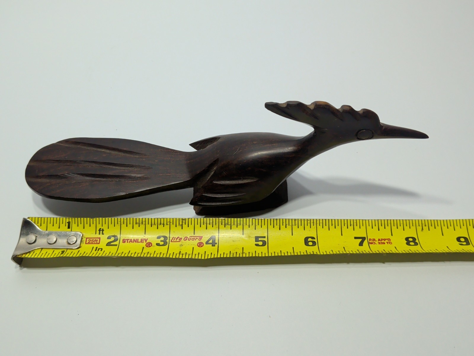 ✨VINTAGE✨ WOOD ROAD RUNNER Hand Carved 8”x3”x1¾” Hard Wood Folk Art Carving