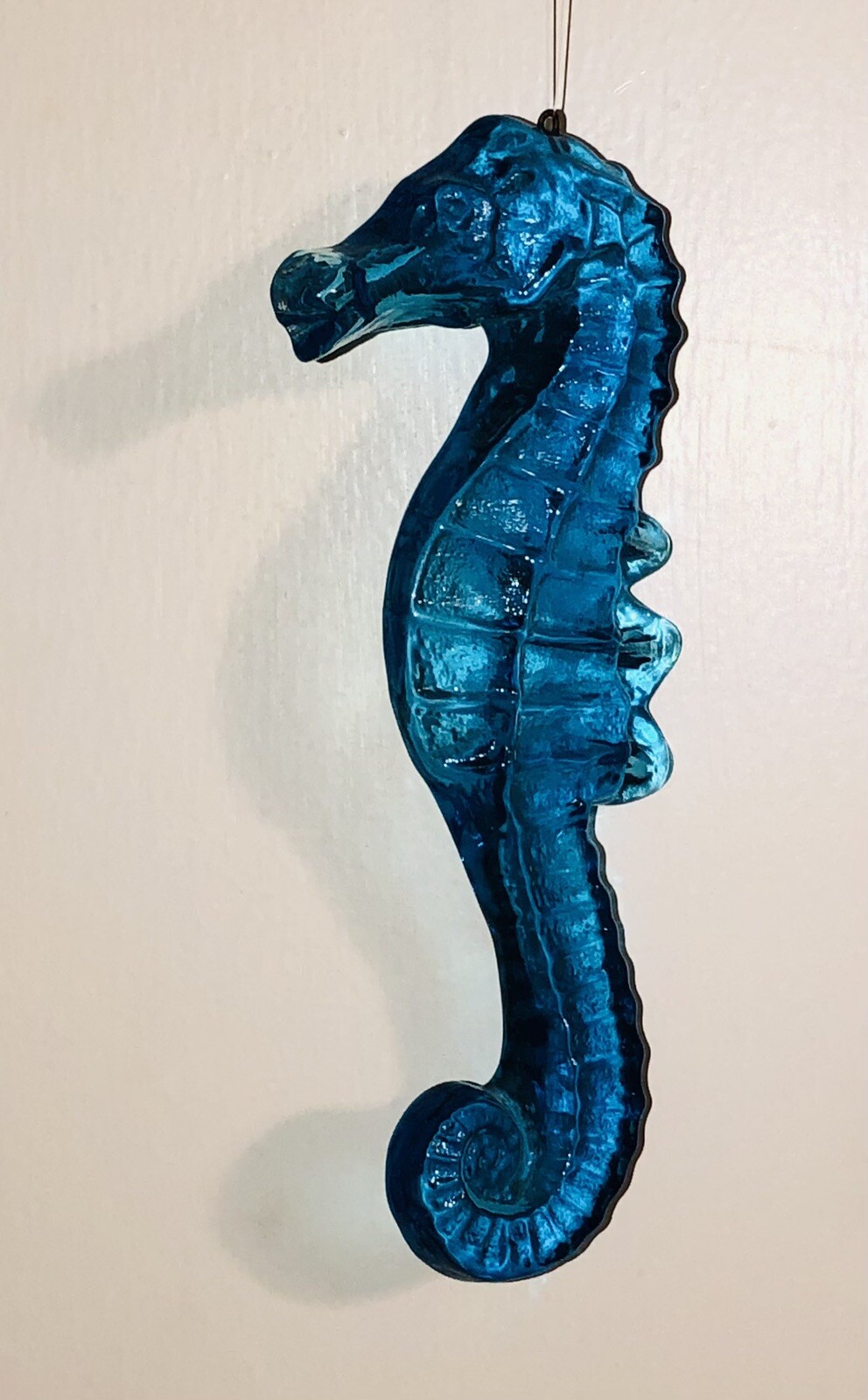 Blue Recycled Art Glass Seahorse Wall Hanger Figure Mark Lauckner Mayne Island