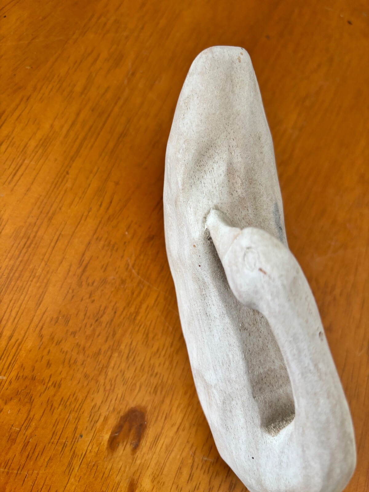 SWAN WOOD CARVING FROM DRIFT WOOD, WHITE WASHED STAIN APPROX 6″, ARTIST SIGNED