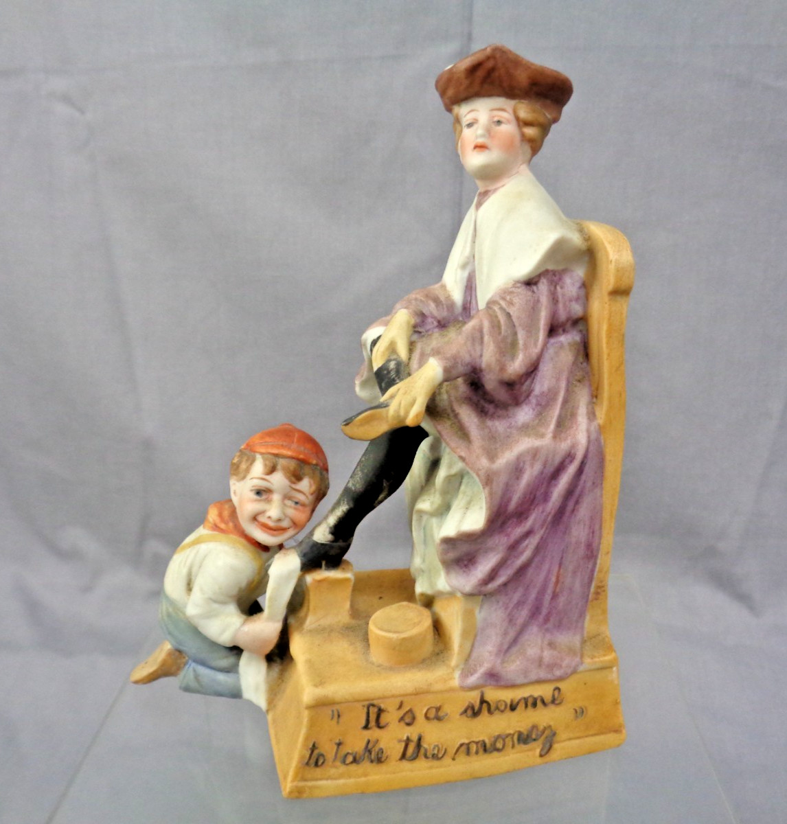 Bisque Victorian Naughty “It’s a Shame to Take the Money” Shoe Shine Boy, German