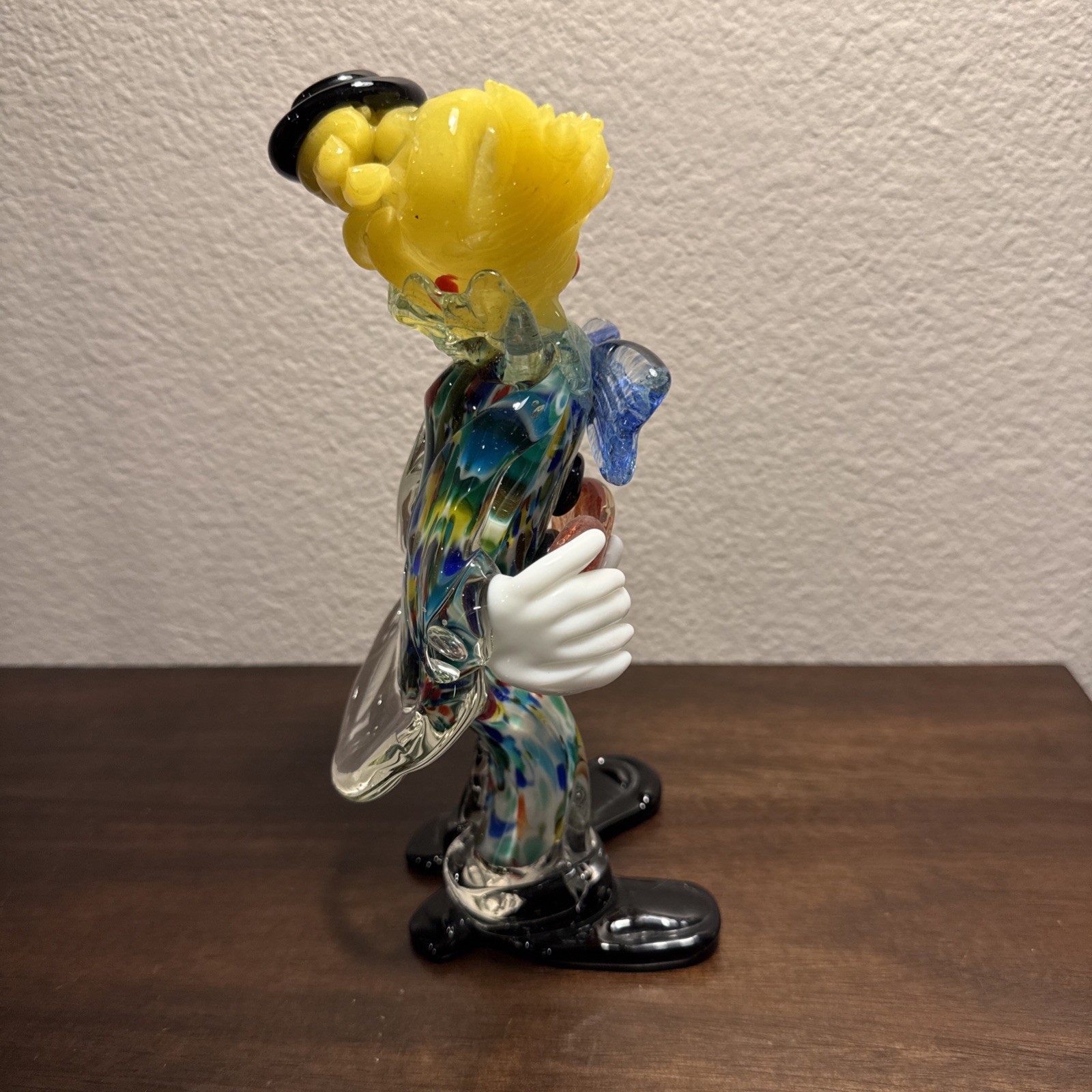 Vintage Murano Italian Glass Clown Musician with Guitar Figurine 8.5In