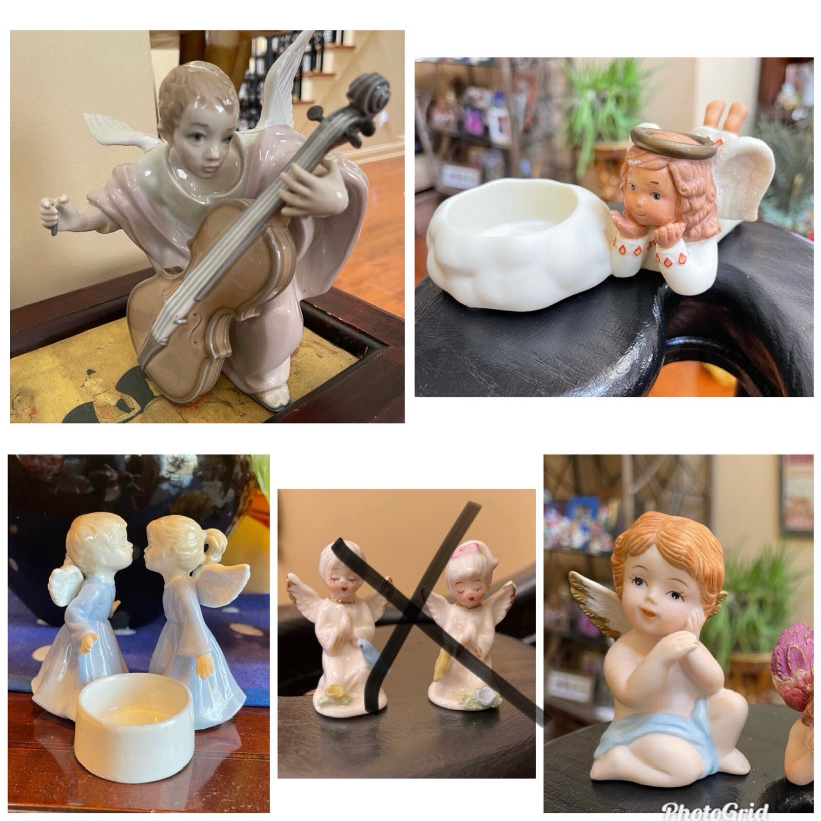 Angel Savior Is Born Holy Family Nativity Scene 11.5” Metal Wings Harp Musician