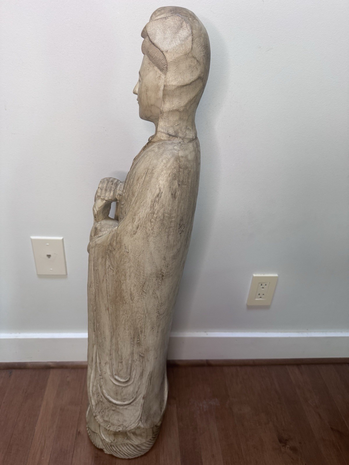 Large Hand Carved Wooden Guanyin Kwan Yin Statue 40” Asian Buddhist Sculpture