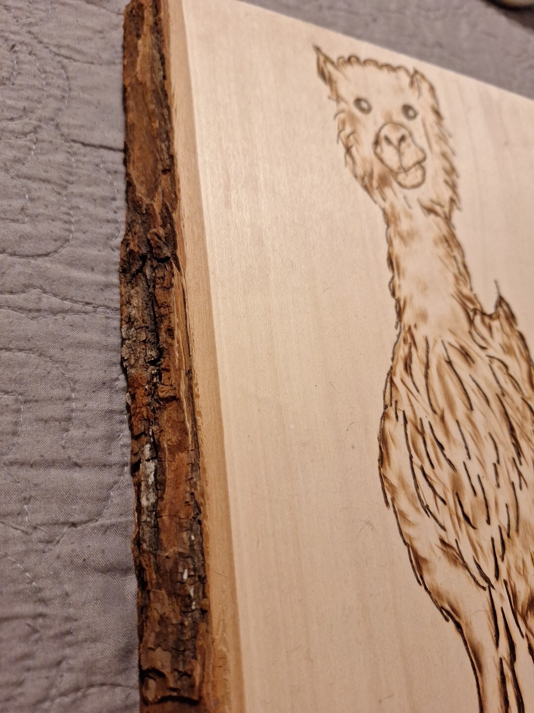 Lot of Llama Items, Frmd Picture, Handmade Burn Drawing, Coffee Cup, & Figurine.