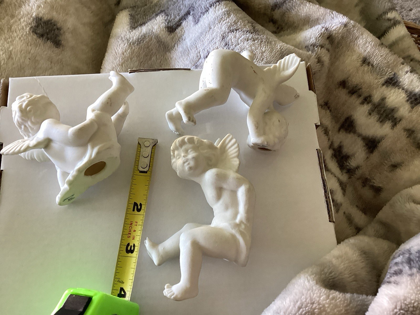 Vintage Set Of 3 Dresden Germany Bisque Tumbling Cherub Angel Figurines