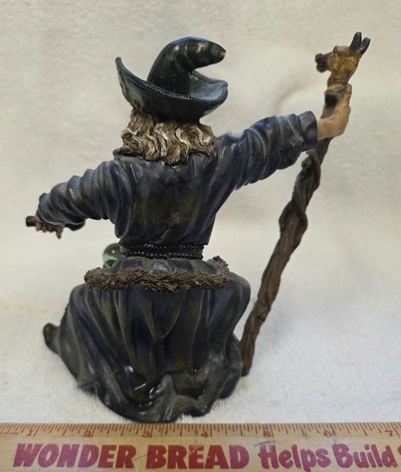 Wizard Holding Horse Staff with Orb & Skull Ornament Figurine Sculpture Magical