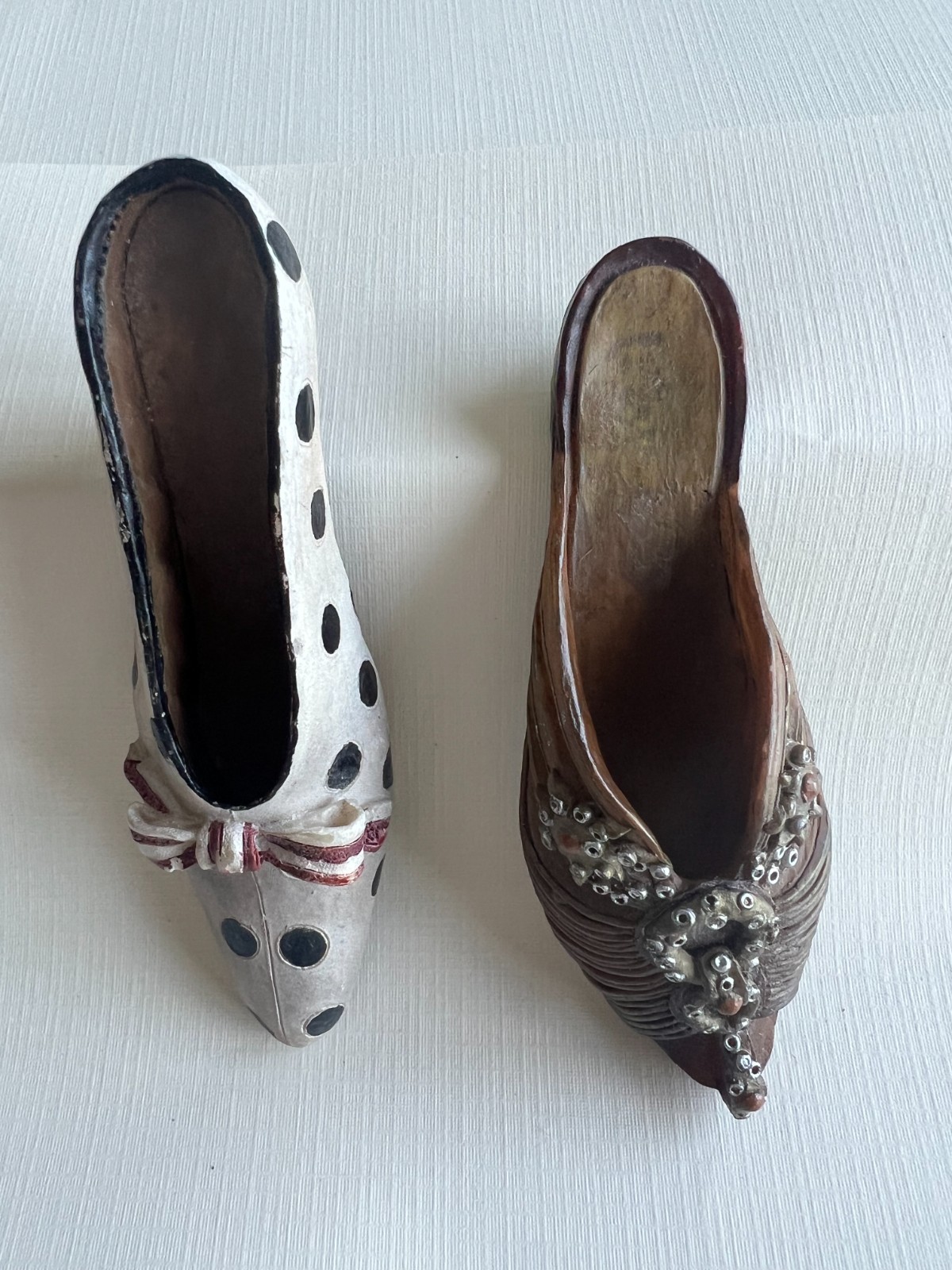 VTG Miniature Shoe Figurine Lot 9 Putting on the Ritz Resin Fabric High Heel