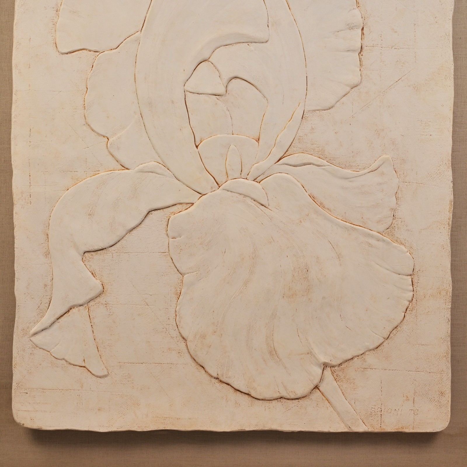 BRIONI Original Vintage Signed Bas Relief Plaster Wall Sculpture Floral Painting