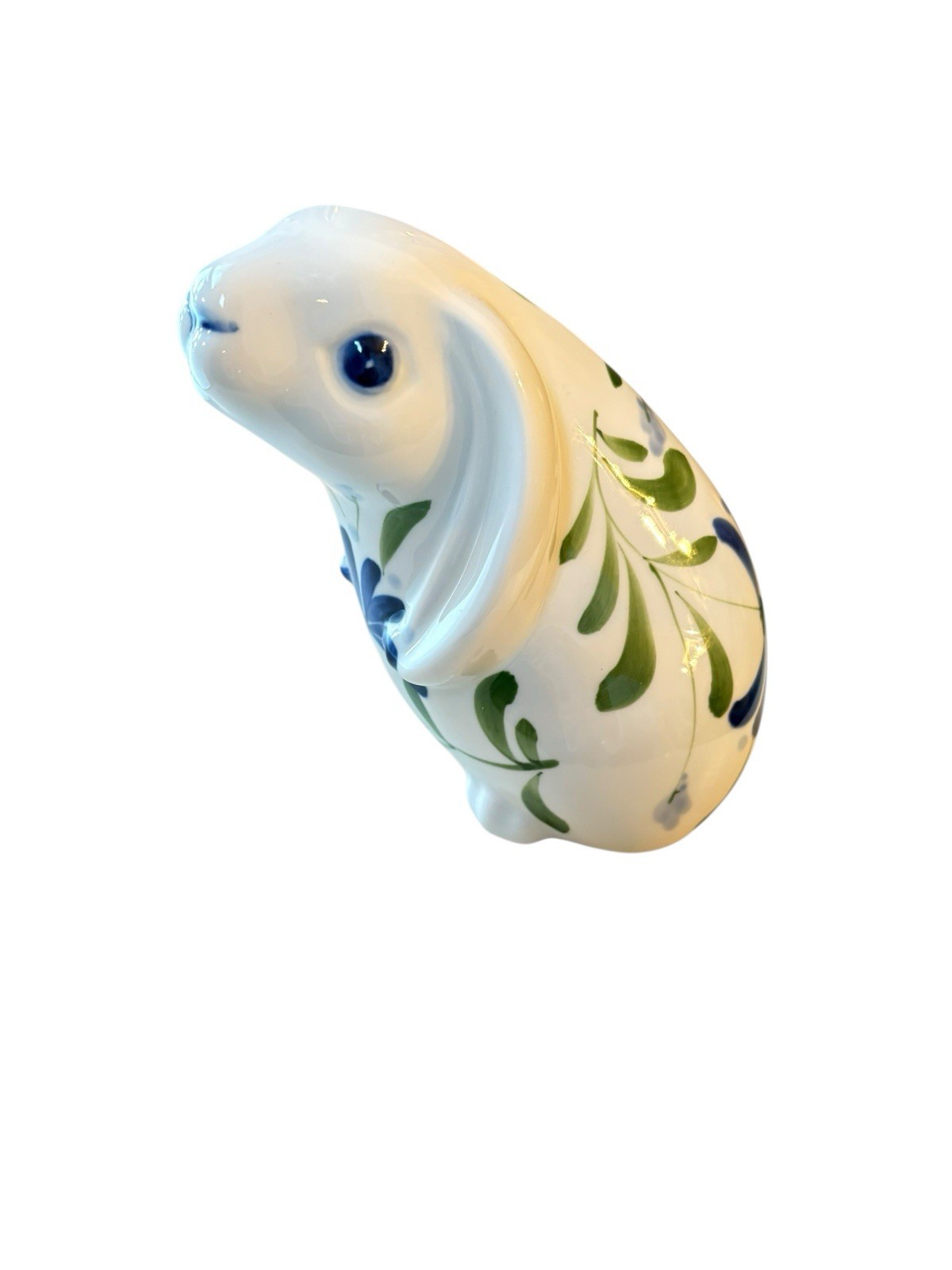 Dansk Porcelain Rabbit Figurine Hand Painted Blue Flowers Green Leaves Retired