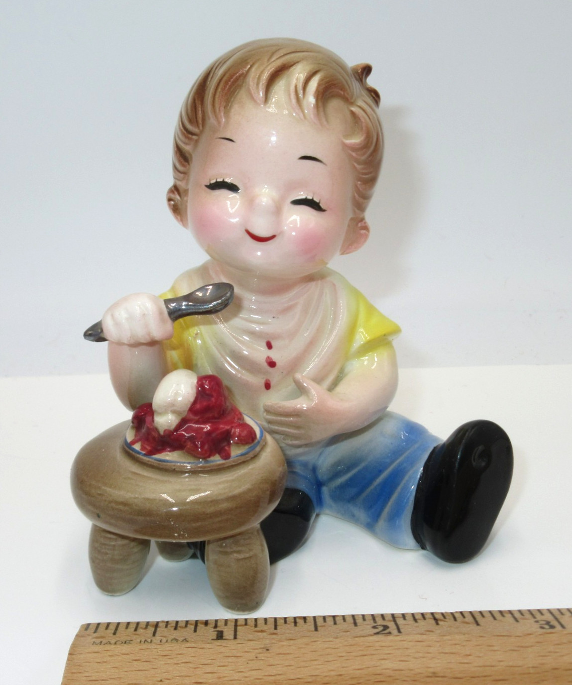 Josef Originals Happiness is Series Child Eating Strawberry Shortcake Cherry Pie