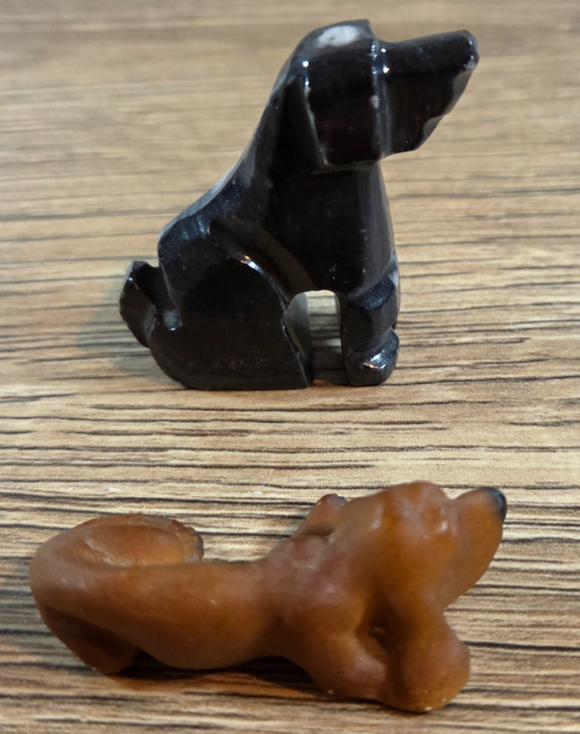 Vintage Miniature Stone & Resin Dog Figurines Hound and Black Lab Puppy Set of 2