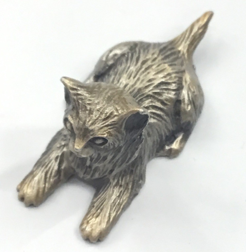 TINY Hudson Pewter Cat Kitten Figurine Wilson USA MARKED Tchotchke
