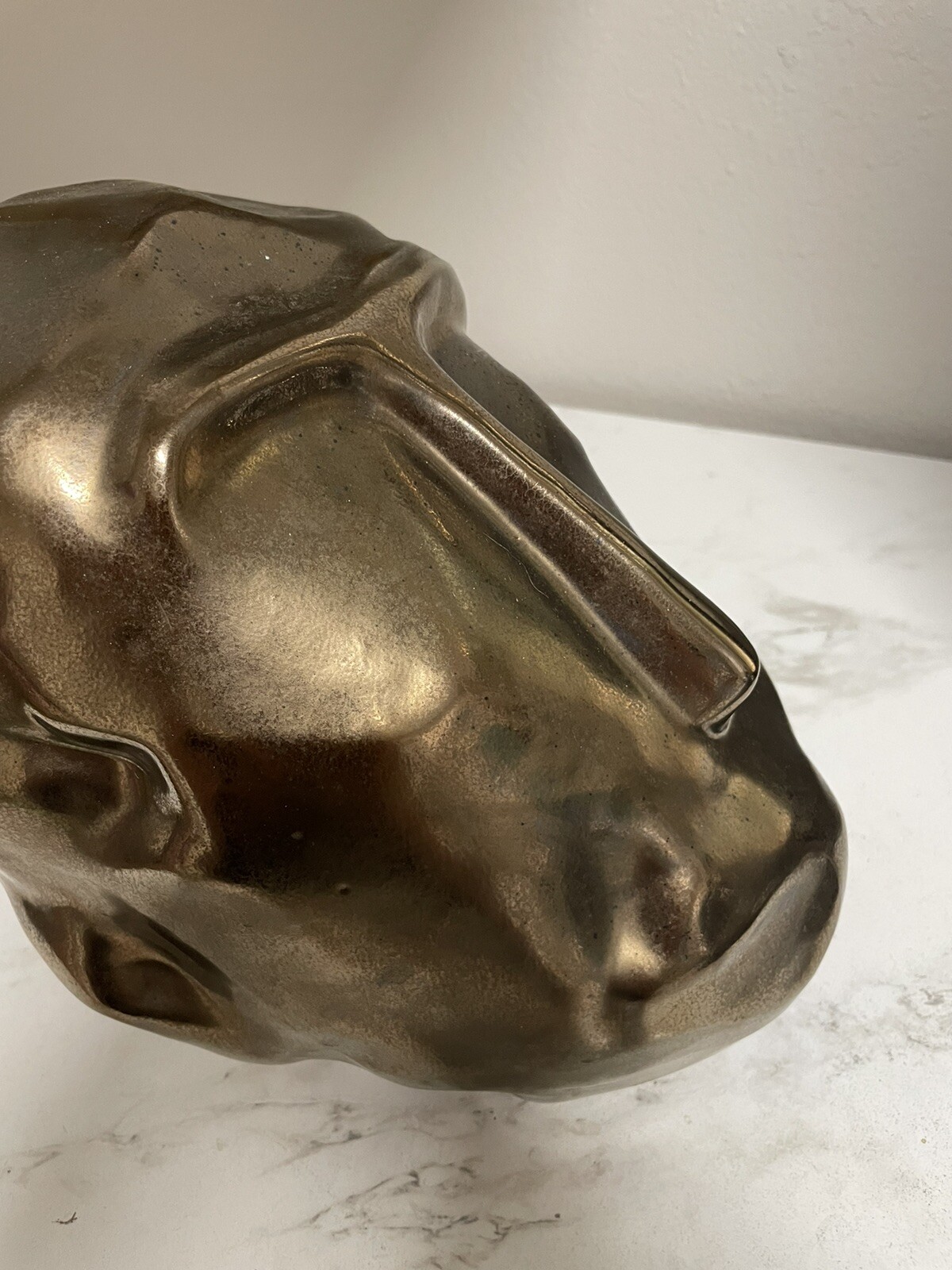 Rare Handcrafted Abstract Art Bronze Ceramic Man Head Sculpture Figurine 8x8x10