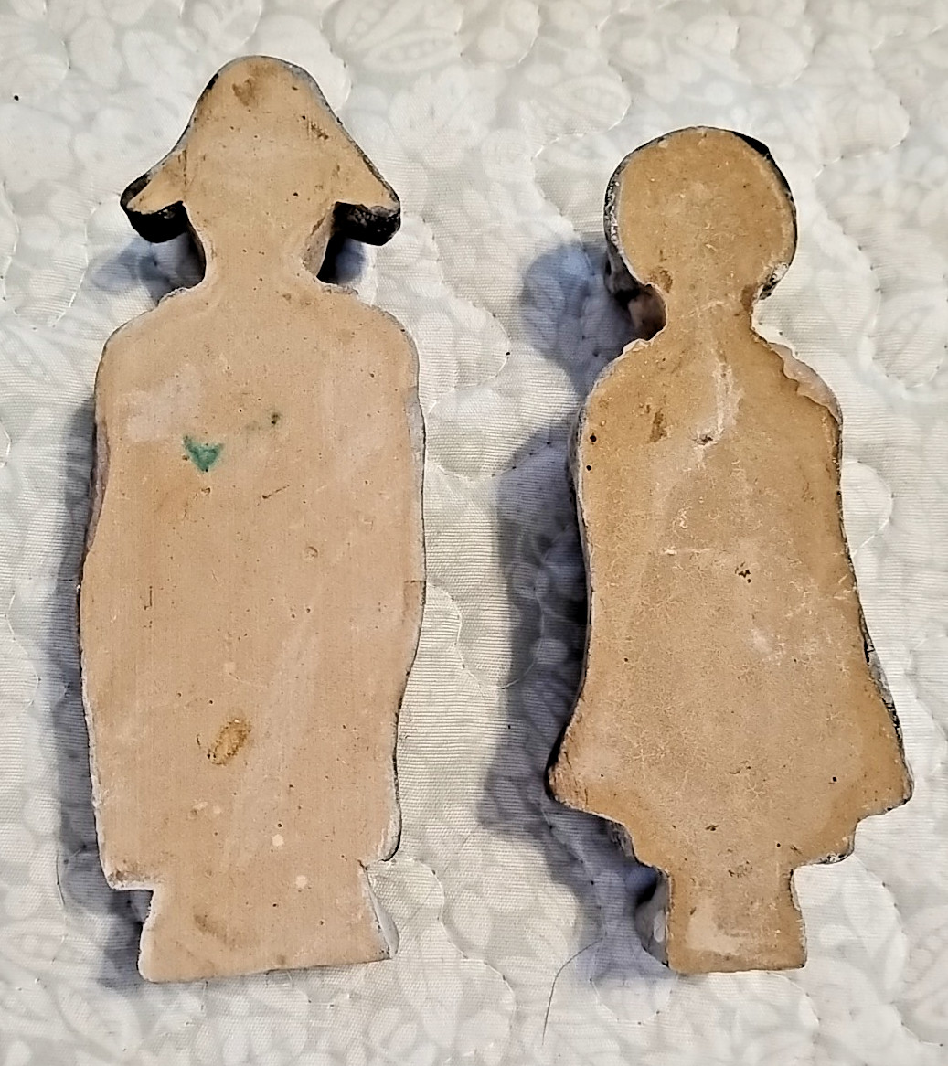Two Decorative Handmade/Painted Figures Folk Art Wall Hangings or Standing 3″