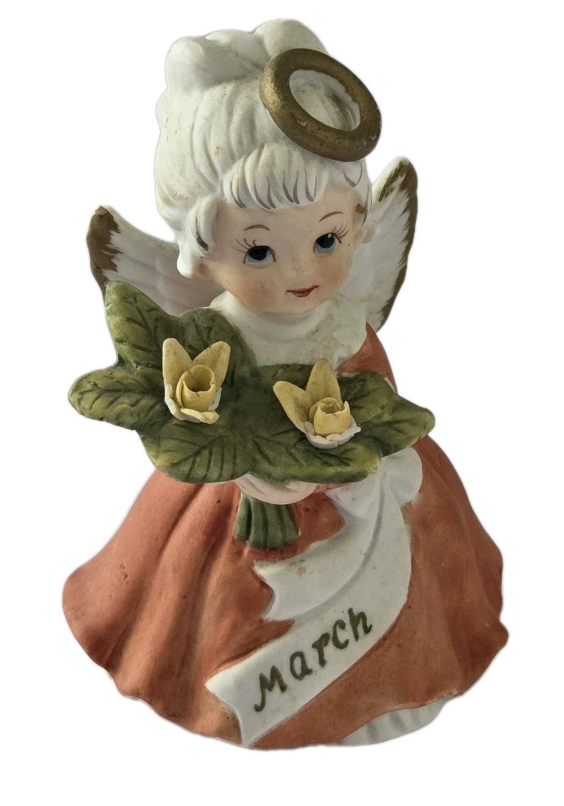 Vtg Kelvin March Angel Girl Figurine Holding Flowers 4 1/8 In Length- rare