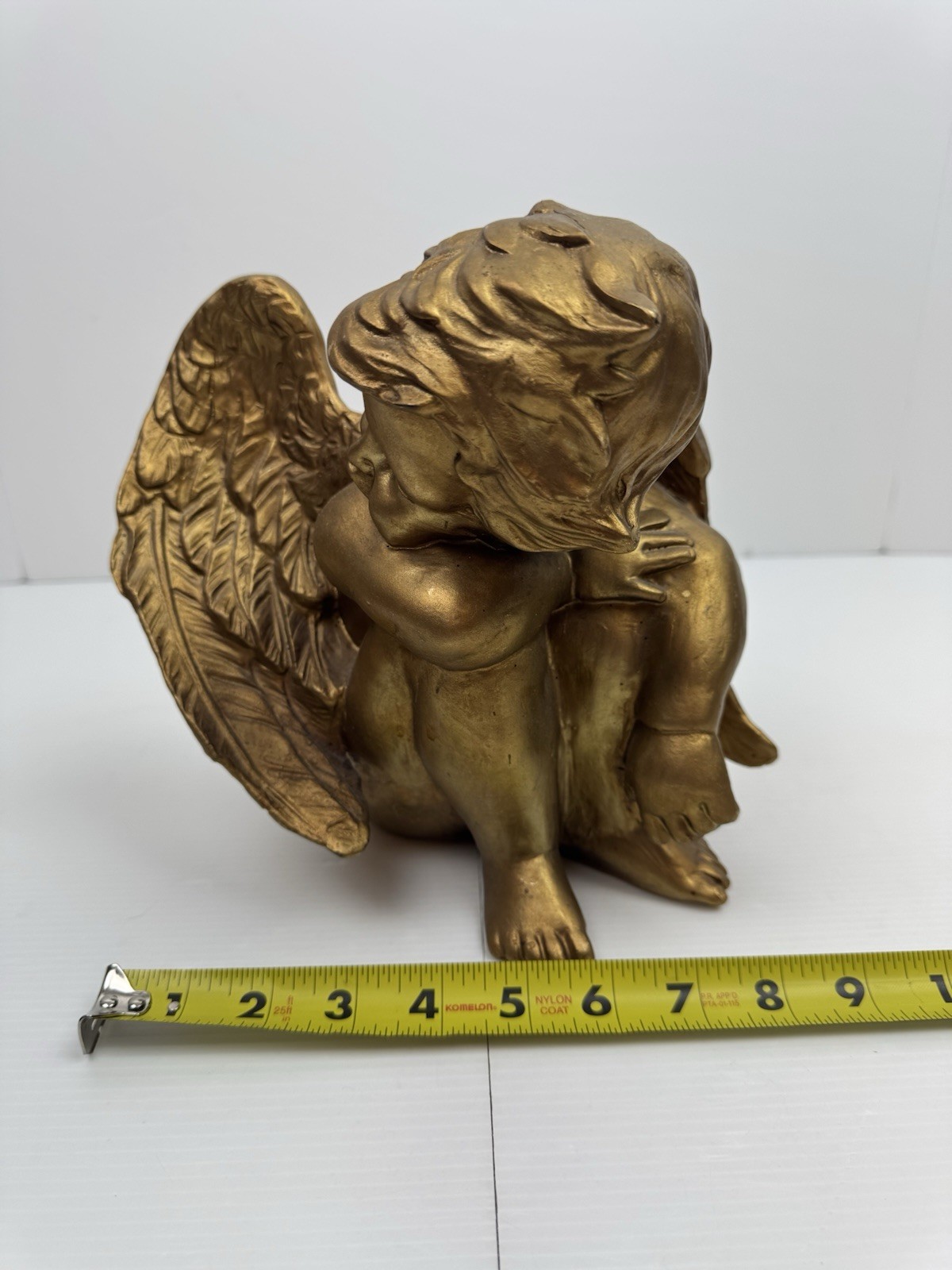 VTG Cherub Gold Tone Cherub Angel Sitting Sleeping Winged Free Standing Decor