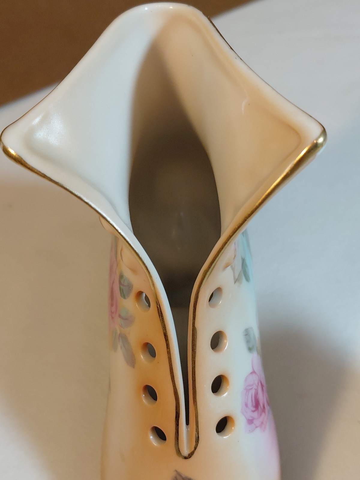 2 Vtg. Ladies Boot/Shoe- RS Porcelain Floral, Fenton Hobnail Milk glass