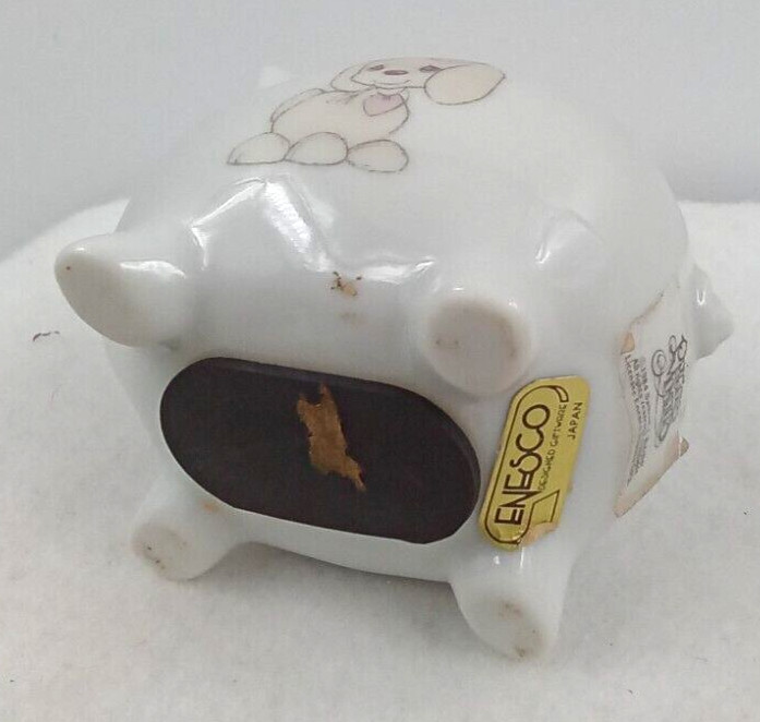 Precious Moments Piggy Bank Puppy Dog Image Ceramic Enesco White Vintage 1985