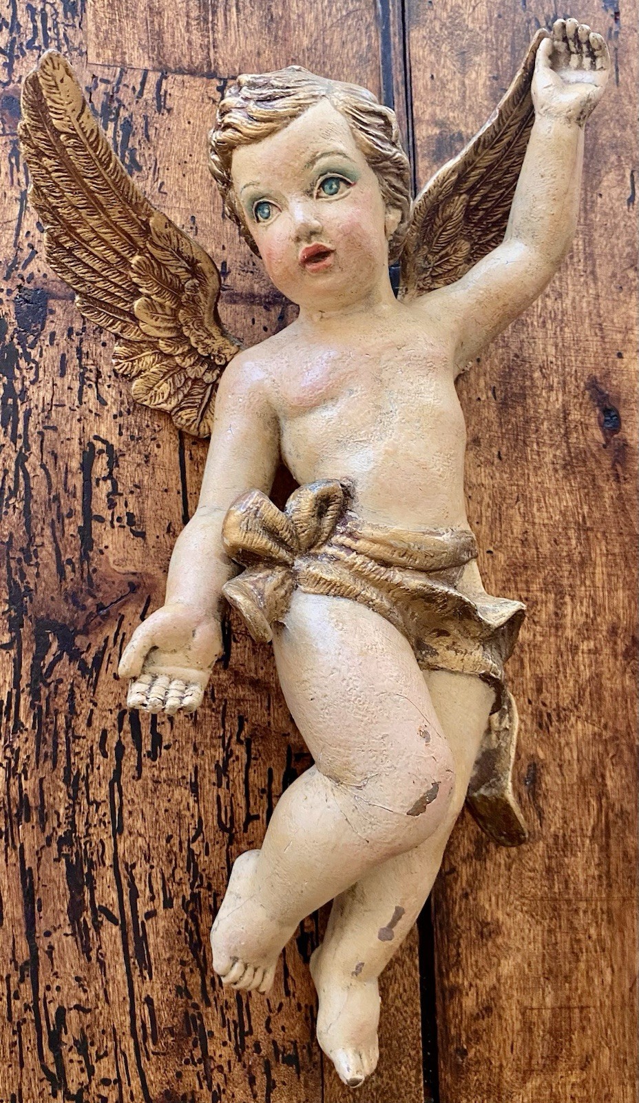 Antique Italian Church Carved Wood Putto 13” Cherub
