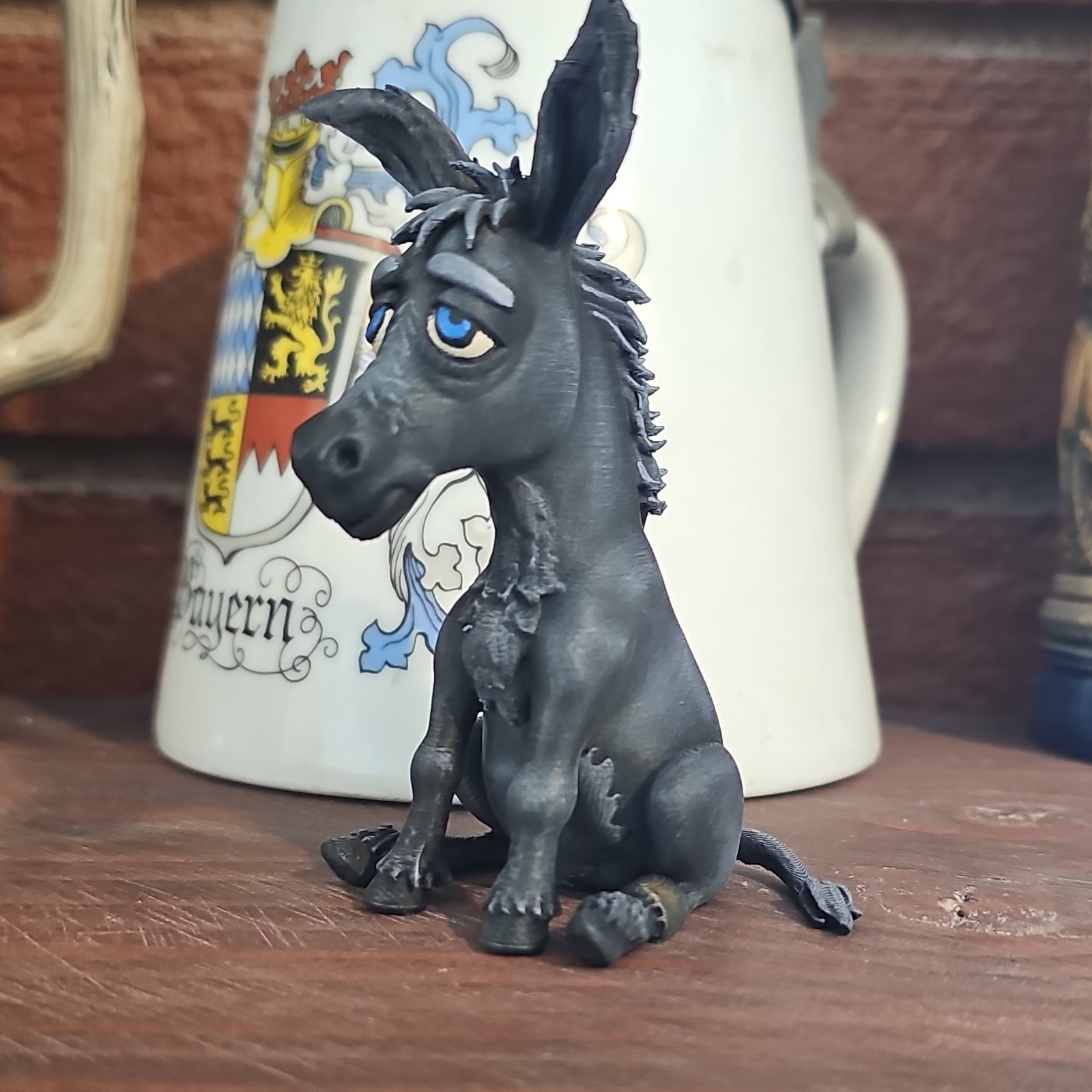 Black Donkey Figurine Statue Blue Eyes 3D Effect Matte Finish