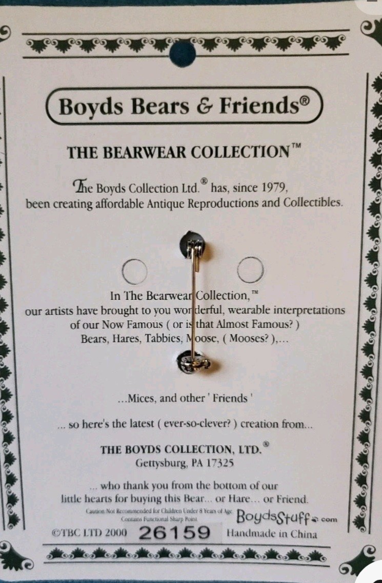 United We Stand, Boyds Bears, Resin, Lapel Pin-Gently Loved, Original Packaging