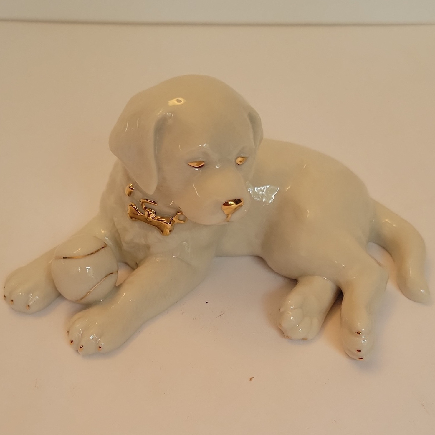Lenox White Porcelain Dog Figurine Gold Accents Glazed 3D Effect