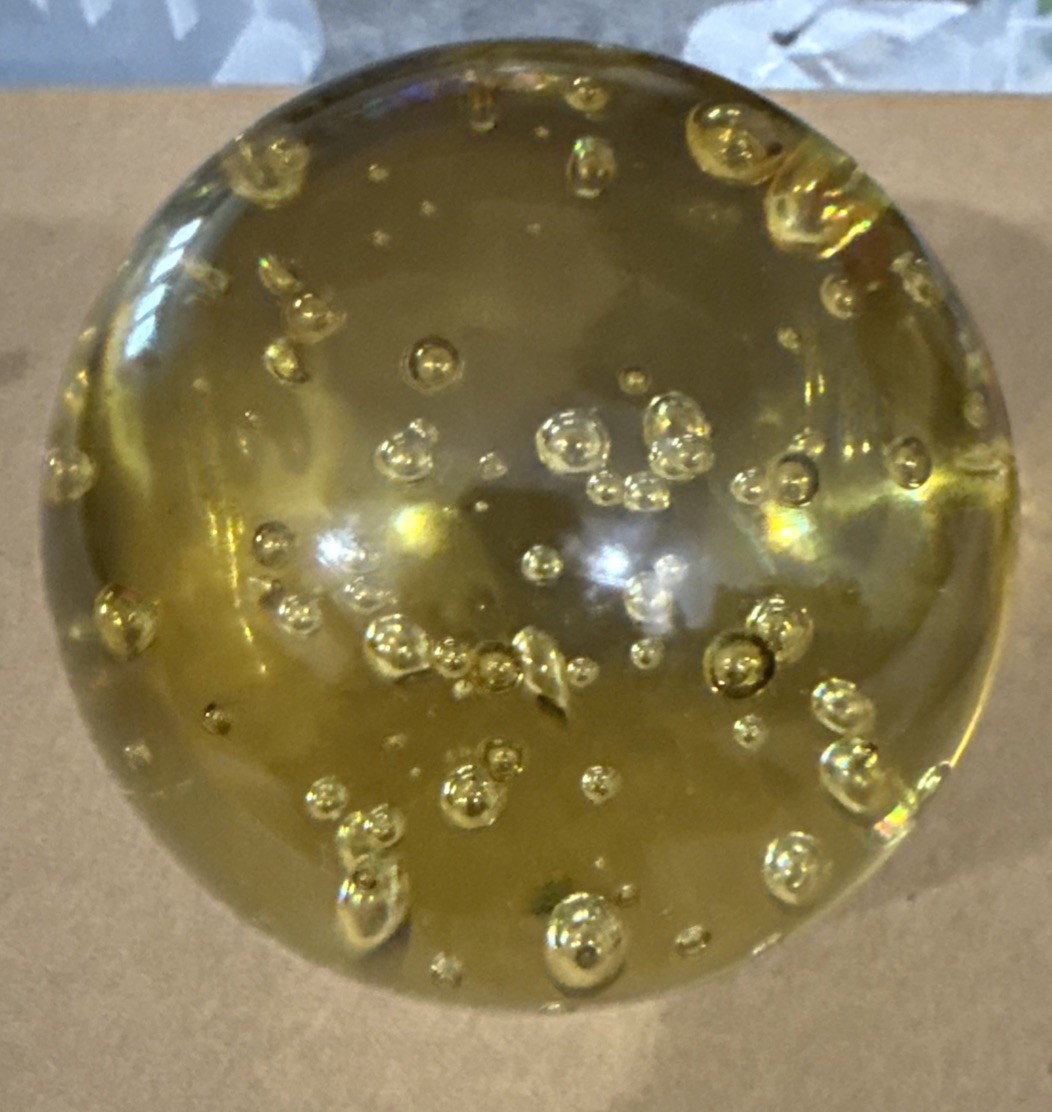 Large Amber Yellow Paperweight Bubbles 3.5″ Height 10″ Circumference