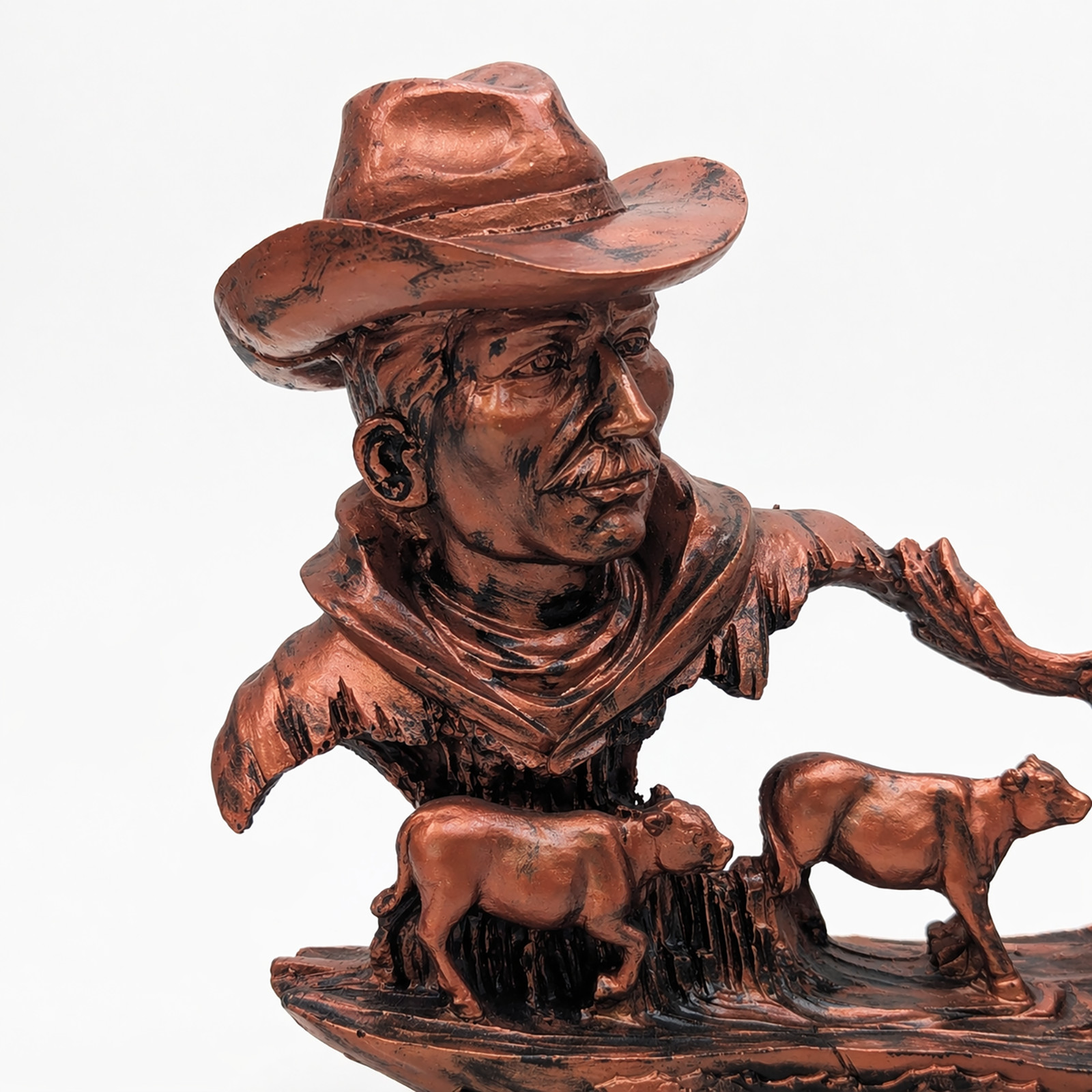 Western Cowboy Statue Horse Rider Cattle Ranch Resin Figurine Rustic Decor