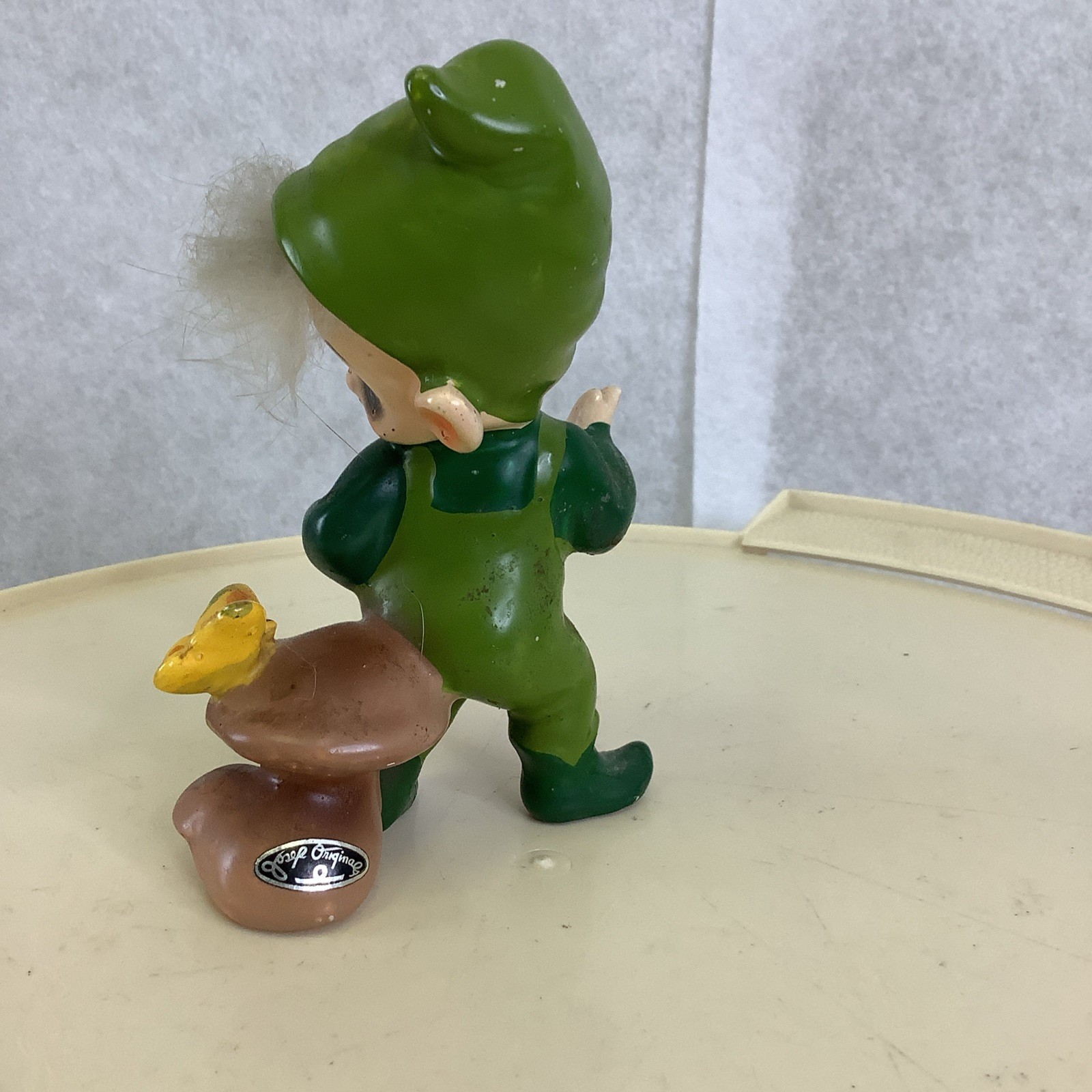 Vintage Josef Originals Garden Woodland Pixie Elf On Mushroom w/Butterfly