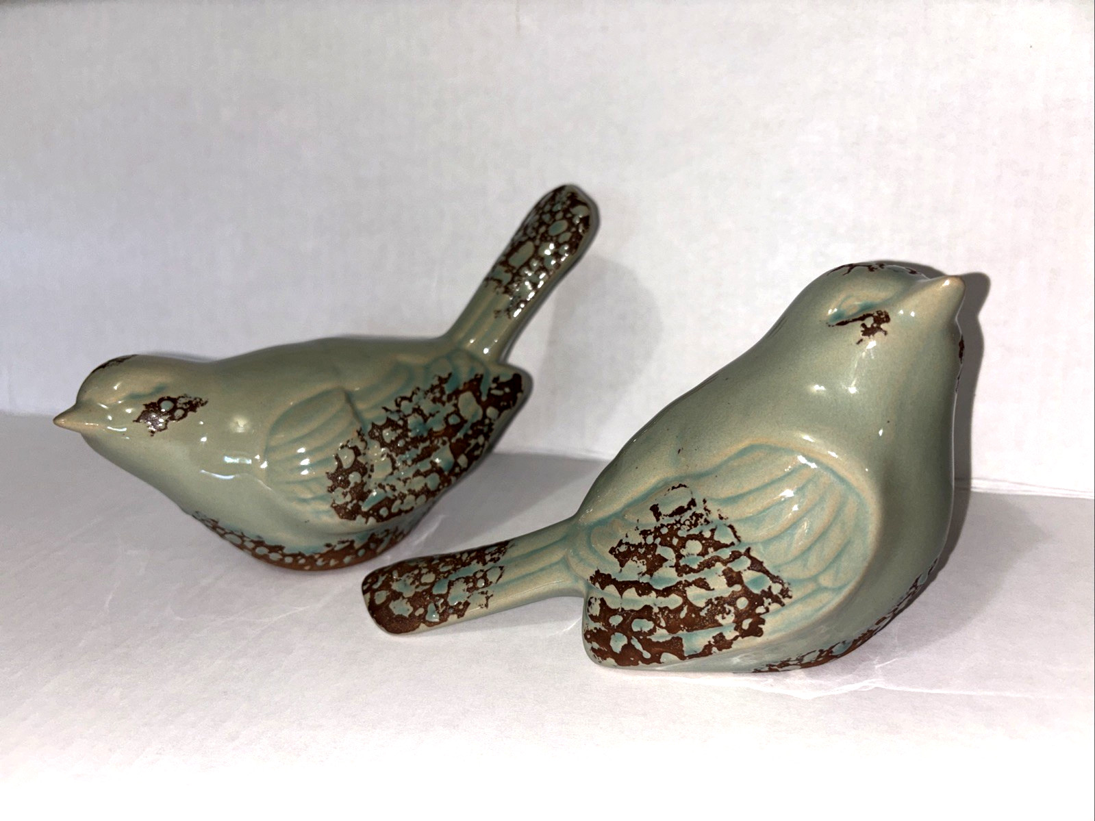 Greenand Brown Smooth & Mat Bird Figurines Distressed Ceramic Decor