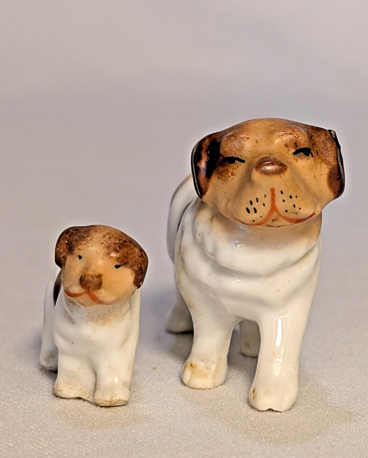 Vintage set of 2 saint Bernard dog figurines miniature bone China puppy + mom