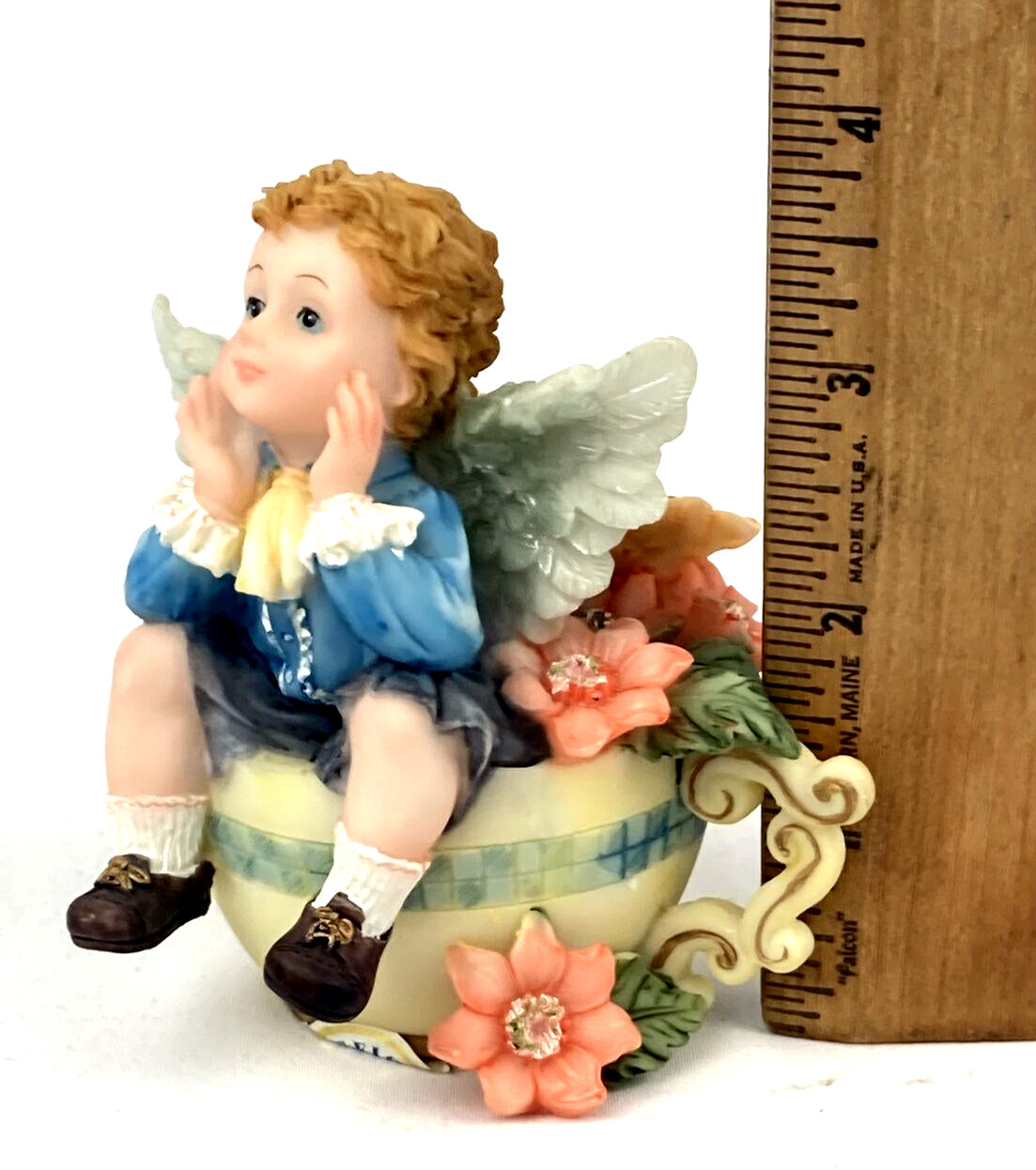Montefiori Collection – Boy Angel Figurine Sitting In A Flower Pot 3 3/4″ H VTG