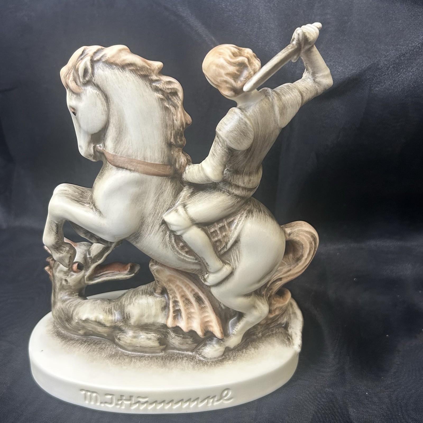 Goebel St. George & Dragon Figurine #55 W Germany Porcelain 5.5”L X 6.5”H VTG