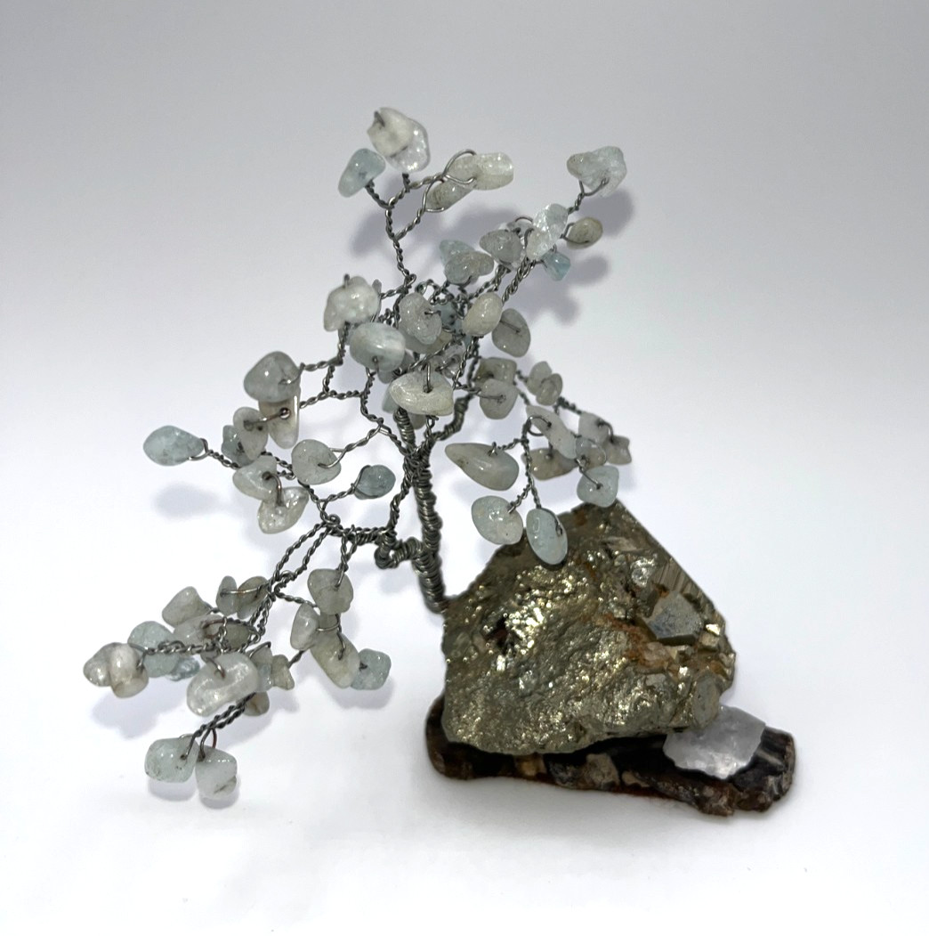 Vintage Bonsai Tree of Life Quartz Pyrite Miniature Wire Art Sculpture Small