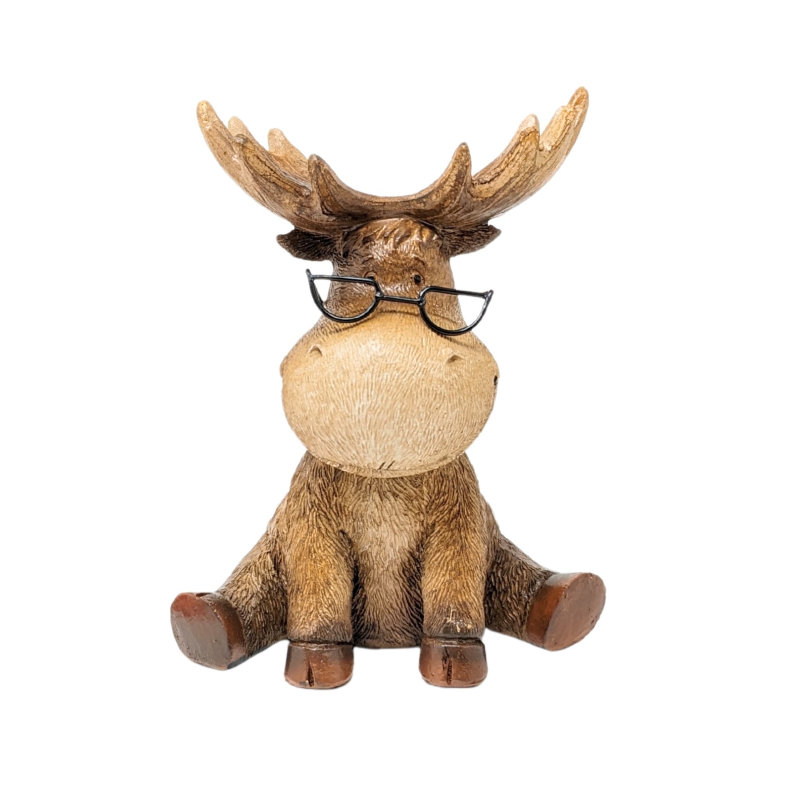 Moose with Metal Glasses Figurine – Rustic Wildlife Sculpture for Home Décor