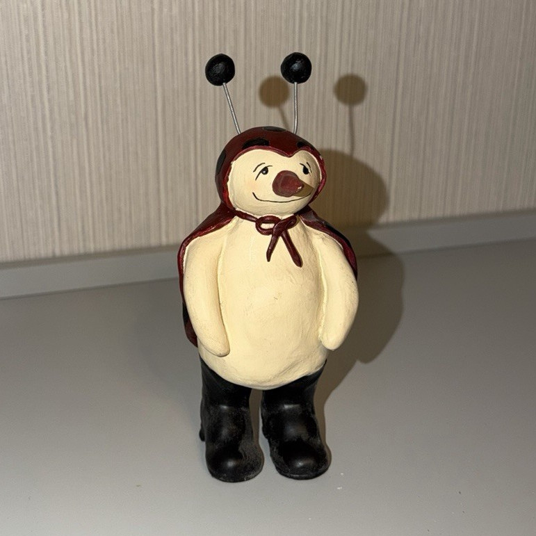 Ladybug Figurine Small 5 in Red Beige Black Polka Dot Kids Animal Decor