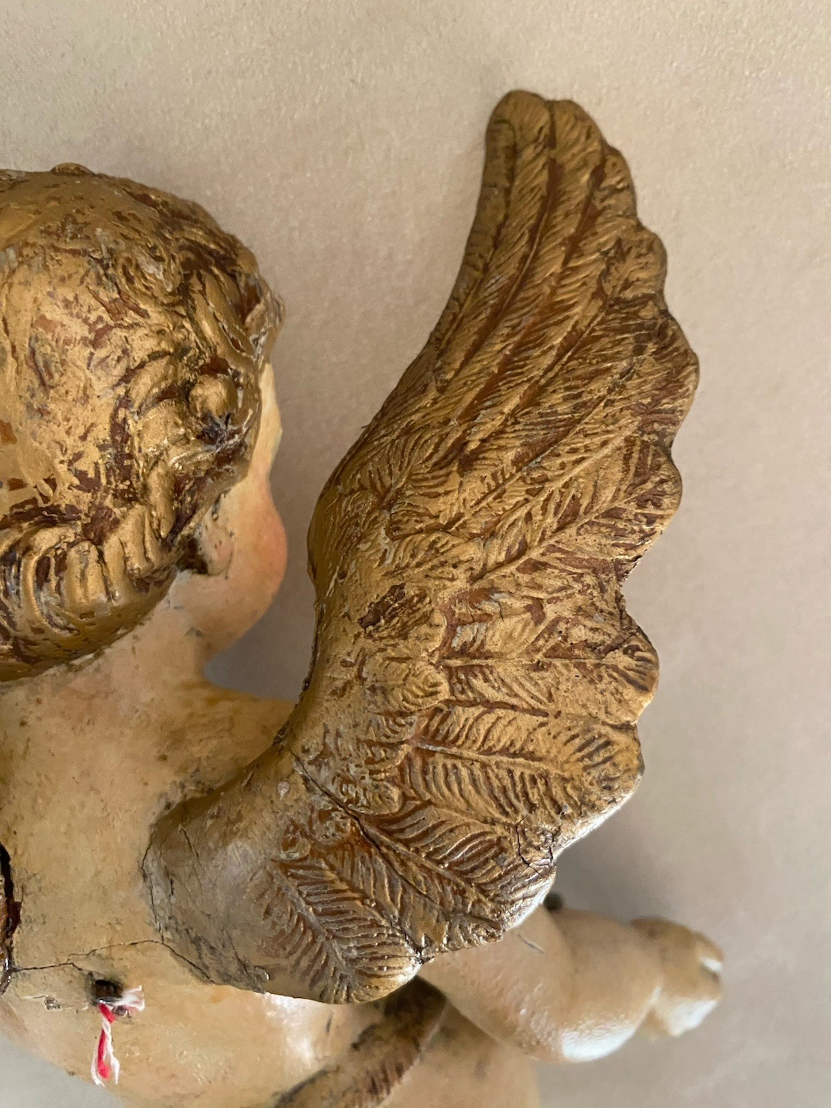 Antique Italian Church Carved Wood Putto 13” Cherub