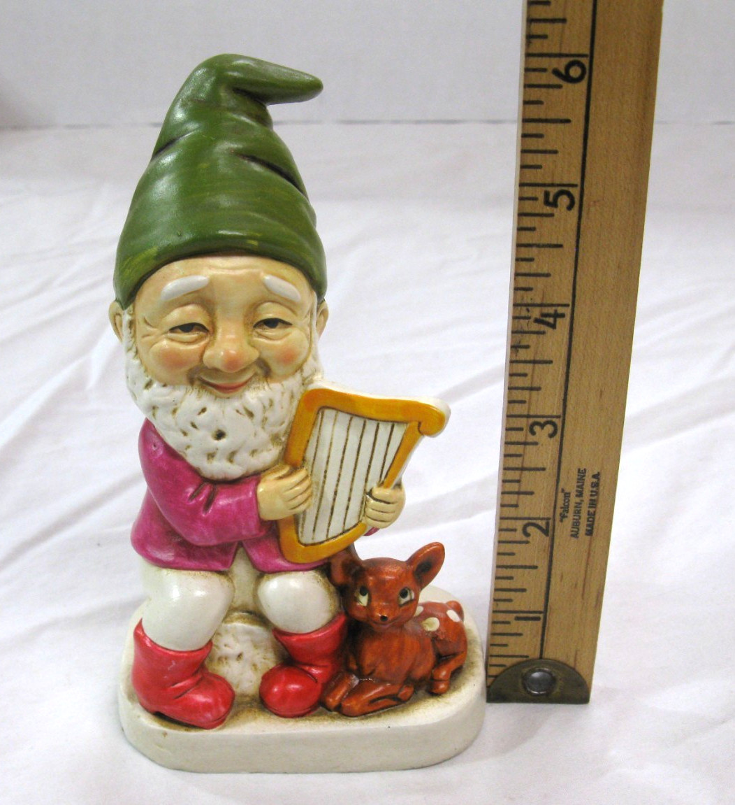 Homeco Vintage Forest Friends Gnome Playing Lyre with Fawn Deer Figurine