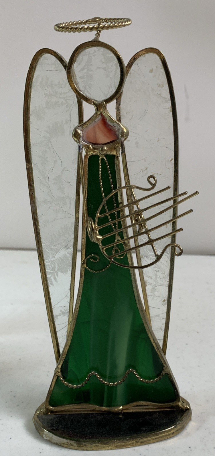 Lot Of 4 Stained Glass Angel 7 1/2” Free Standing Holding Musical Instruments