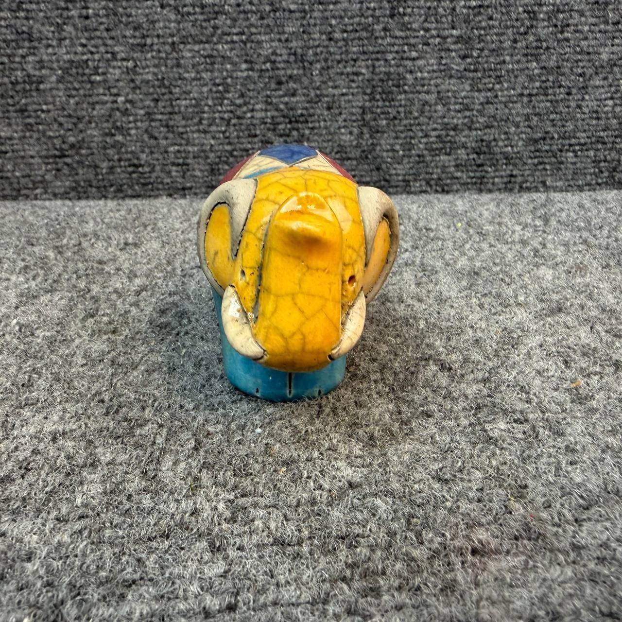 African Raku Pottery Elephant Figurine Handmade South Africa Folk Art