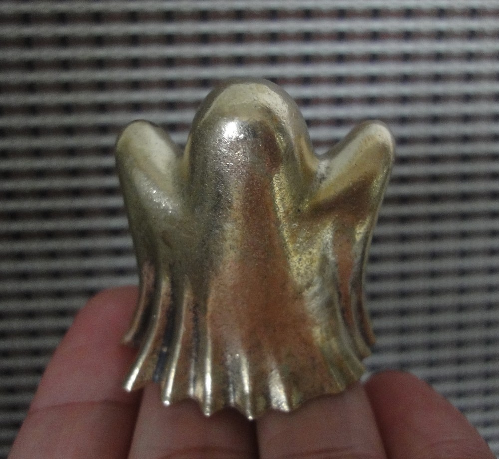 Vintage Brass Mini Ghost Statue Halloween Gothic Pocket Figurine Decor