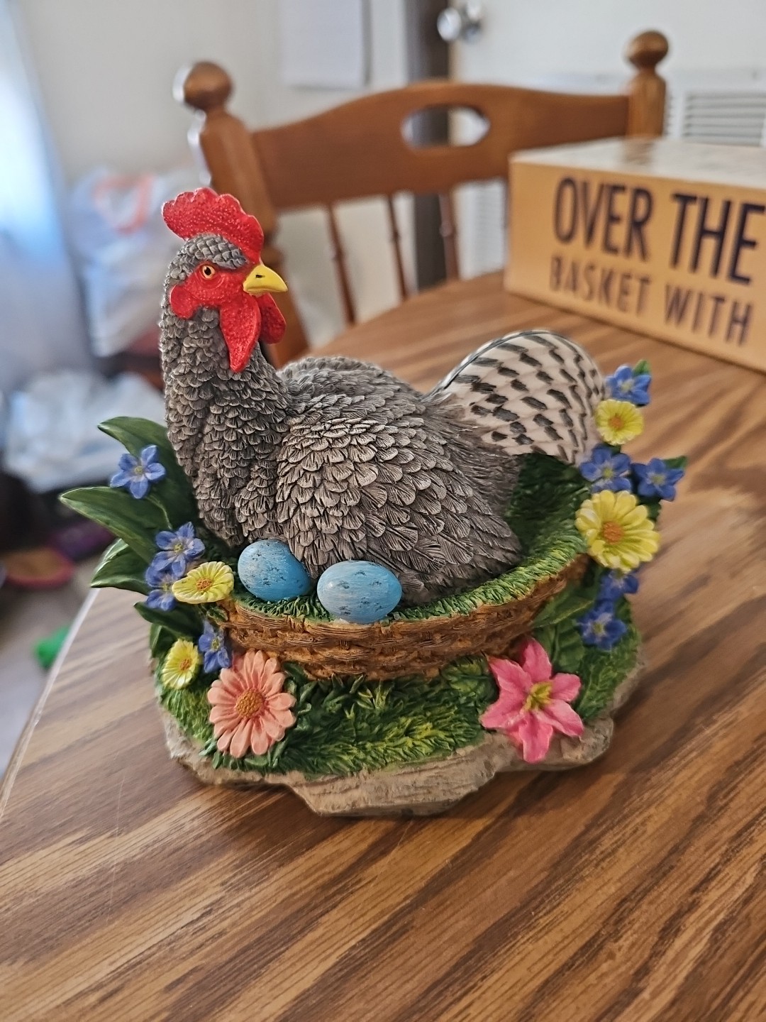 Lenox Sunrise Rooster in Basket Figurine Sculpted Flowers & Eggs
