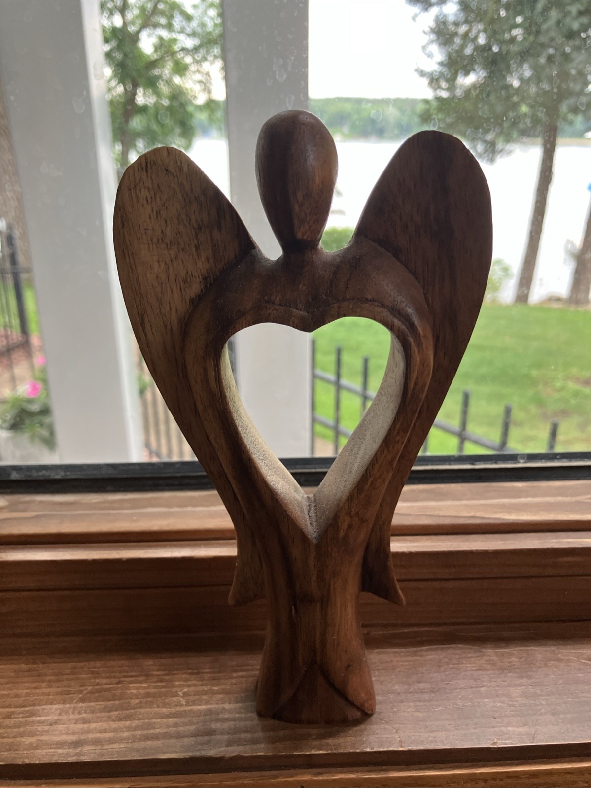 Serrv Int Wood Carved Angel Figure Heart Center Acacia Wood Artisan Handcrafted